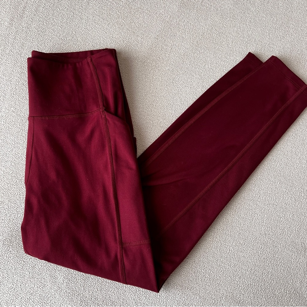 Girlfriend Collective 7/8 Pocket Compression Leggings Small Maroon Purple